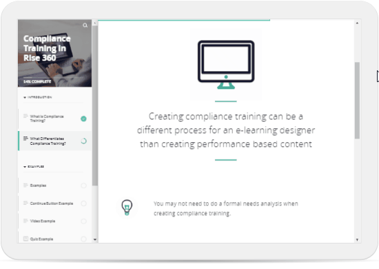 Animated image of a typical Rise 360 Online Course